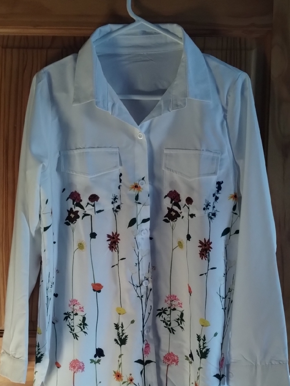 White Floral Button-Up Blouse